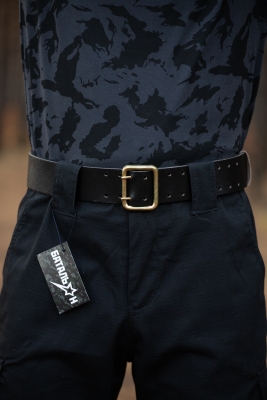 Ремень офицерский кожаный, чёрный (железная пряжка)
